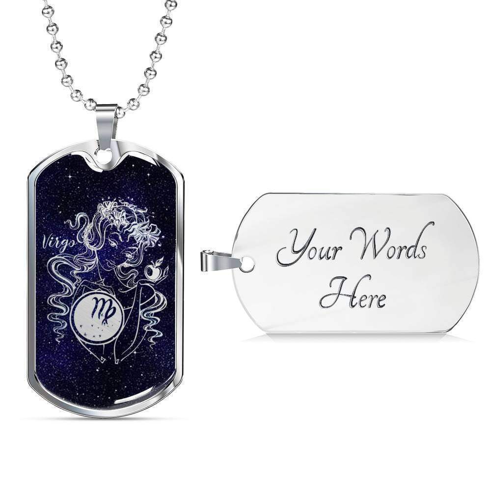 Virgo Necklace Constellation Night Sky Stainless Steel Or 18k Gold Dog Tag 24 65$